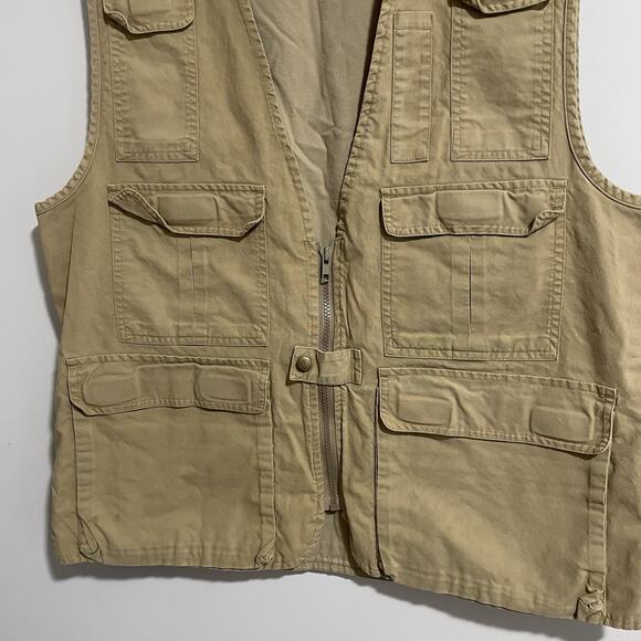 Vtg Flax Art Mens Utility Cargo Vest Medium Beige Safari Workwear Multi Pockets - Picture 5 of 5